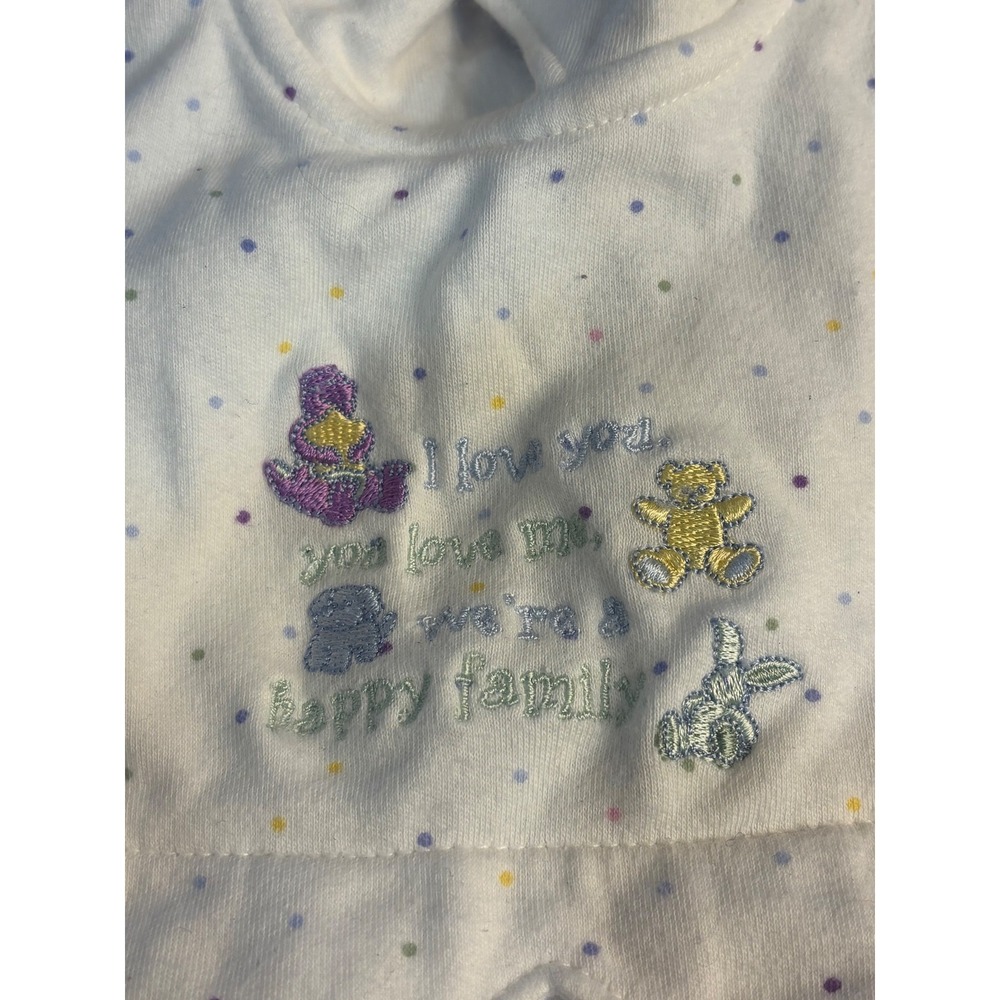 Rare Barney Baby Romper White Polka Dot "I‎ Love You" "Happy Family" 6 months - Picture 2 of 8